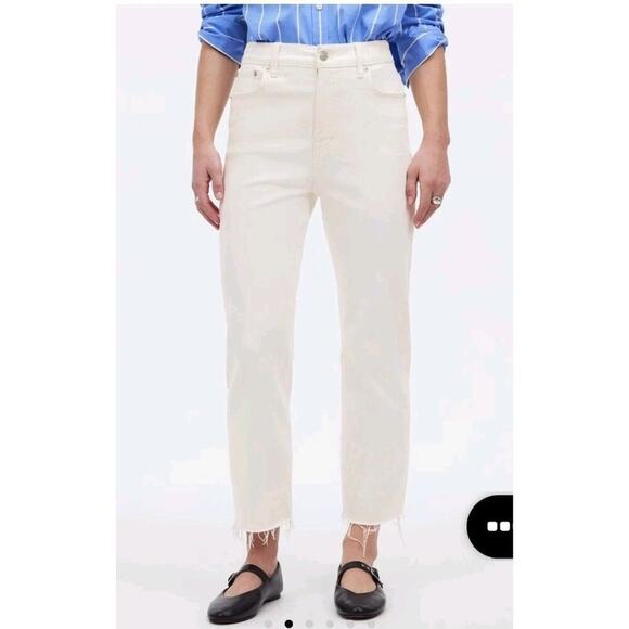 MADEWELL The '90s Straight VintageCrop Jean 25 Tile White Raw Hem High Rise NWT - Picture 4 of 8